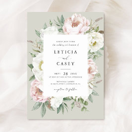 Blütenweißer Peony Rahmen Elegante Hochzeit Einladung