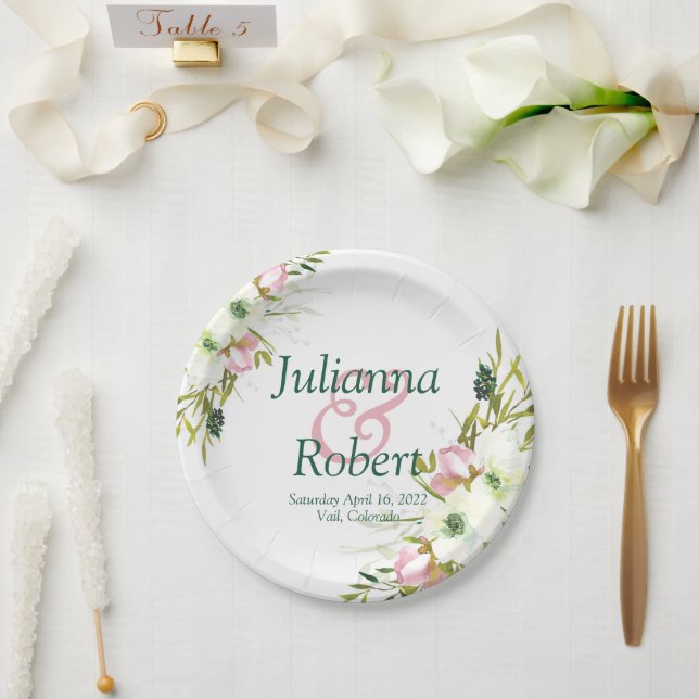 Blütenweißes Hochzeitspapier mit Blütenfarben p Pappteller (Hochzeit)