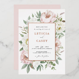 Blütenweißes Peony Rose Hochzeit Folieneinladung