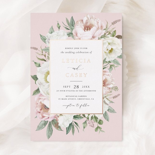 Blütenweißes Peony Rose Hochzeit Folieneinladung (Von Creator hochgeladen)