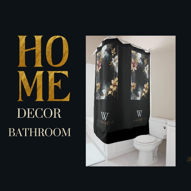 Blütenwirbel aus schwarzem und goldfarbenem Marmor Duschvorhang (Von Creator hochgeladen)