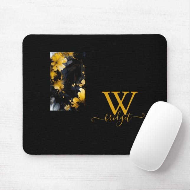 Blütenwirbel aus schwarzem und goldfarbenem Marmor Mousepad (Mit Mouse)