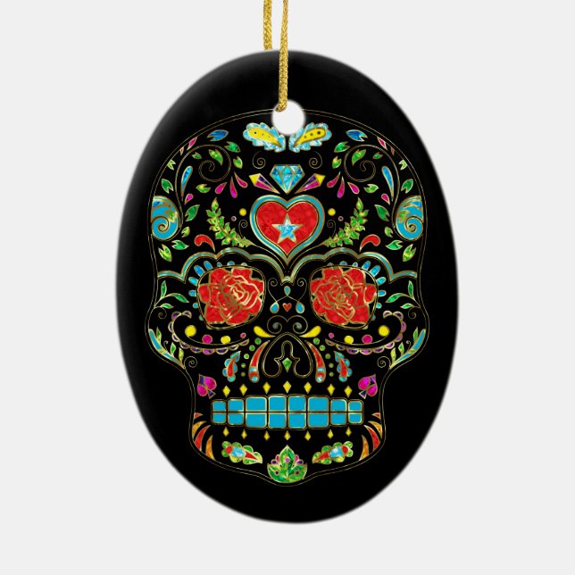 Blütenzucker Glitzer und Gold Keramik Ornament (Hinten)