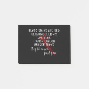 Blutflecken sind rot, ultraviolette Lichter blau Post-it Klebezettel