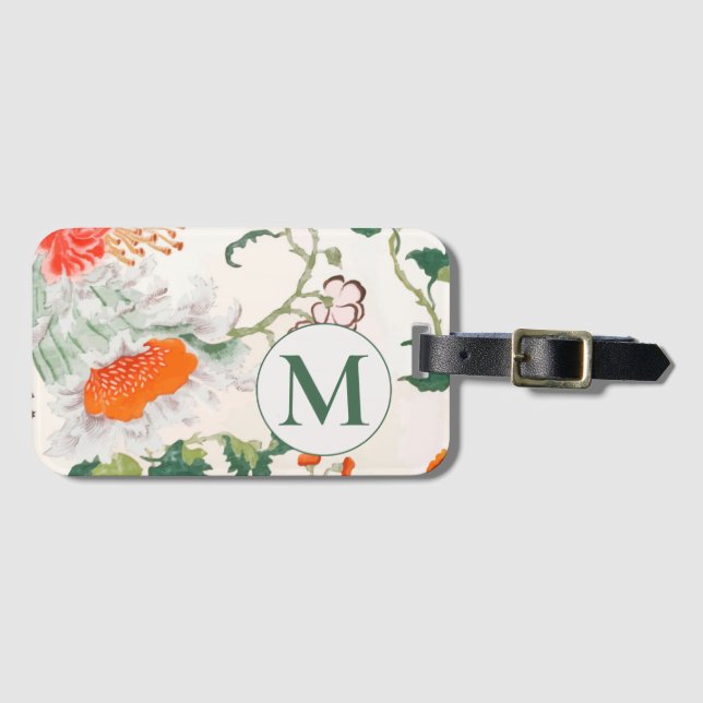 Blutflorale Monogramm Gepäckanhänger (Vorderseite (Horizontal))