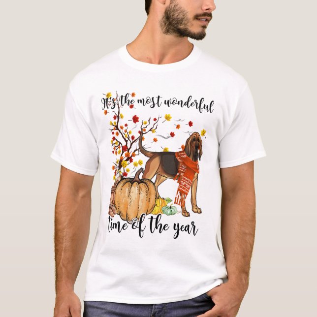 Bluthund Fall Pumpkins Autumn Leaf Tree T-Shirt (Vorderseite)