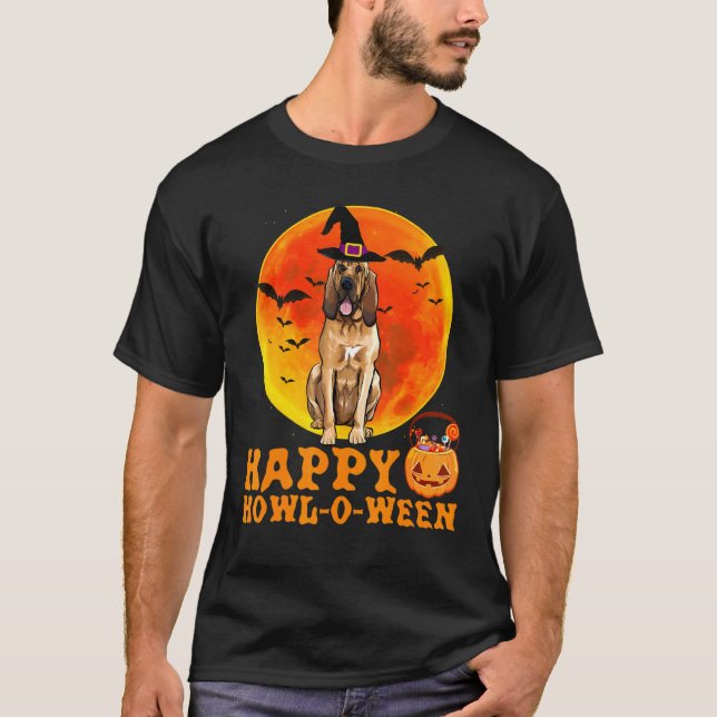 Bluthund Hund Halloween Happy Howl-O-Ween T-Shirt (Vorderseite)