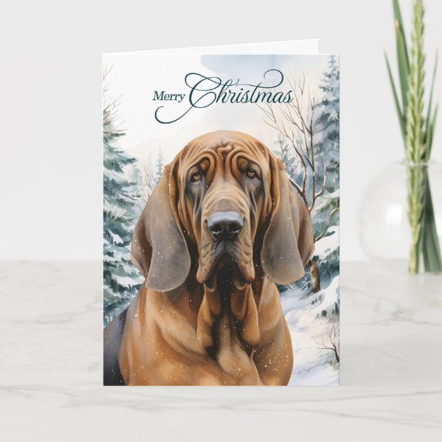 Bluthund Hund Winter Wald Weihnachten (Vorderseite)