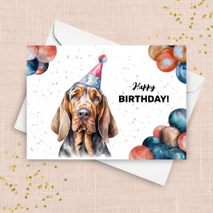 Bluthund-Hunde-Ballons und Partyhut Geburtstag Karte