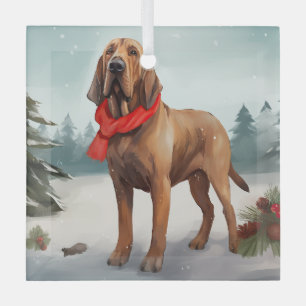 Bluthund im Schnee Weihnachten Ornament Aus Glas