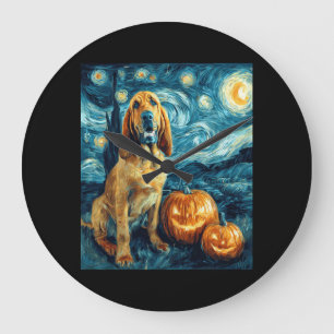 Bluthund Süßer Hund Halloween Jack O Lantern Kürbi Große Wanduhr