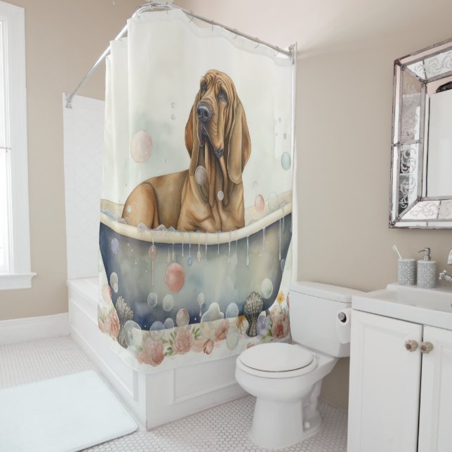 Bluthuund in der Badewanne Wasserfarben Hunde Kuns Duschvorhang (Beispiel)