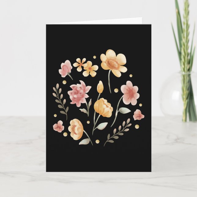Blütige Blume und Blätter Aquarell Karte (Vorderseite)