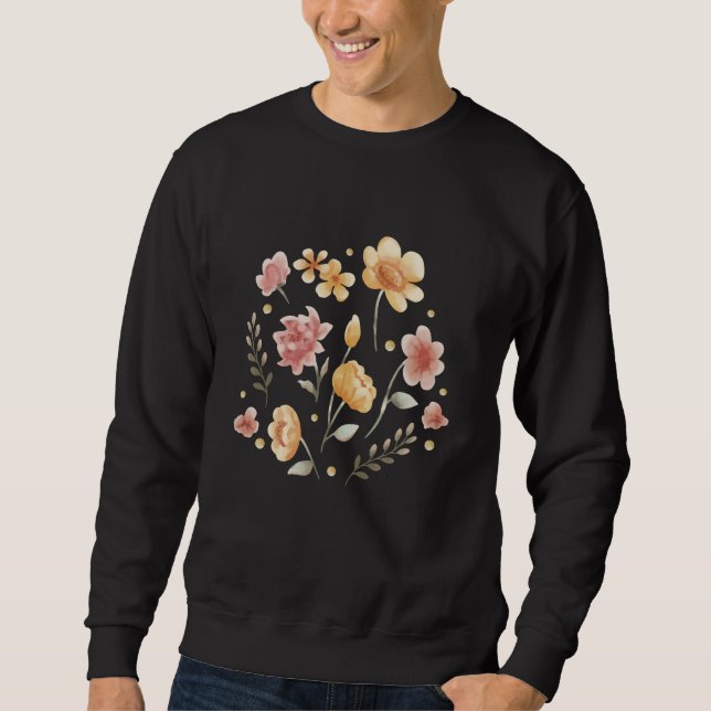 Blütige Blume und Blätter Aquarell Sweatshirt (Vorderseite)