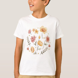Blütige Blume und Blätter Aquarell T-Shirt
