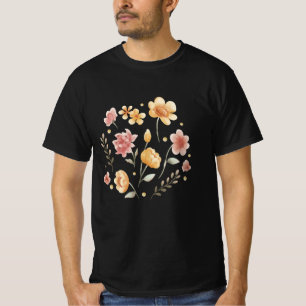 Blütige Blume und Blätter Aquarell T-Shirt
