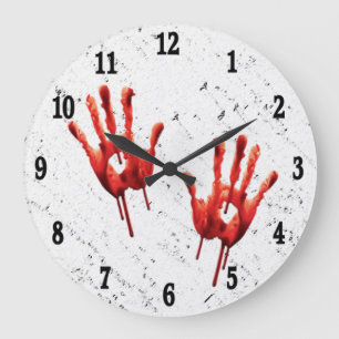 Blutige Handabdrücke Schwarzer Wanduhr mit Zahlen