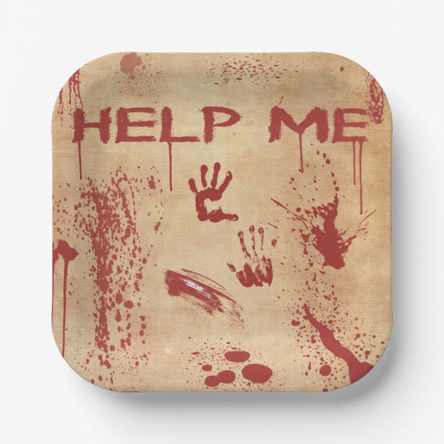 Blutiger Handabdruck Blutverschmierte Halloween Pappteller (Vorderseite)