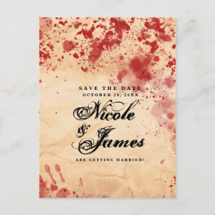 Blutiges Vintage-Papier Halloween Save the Date Ankündigungspostkarte