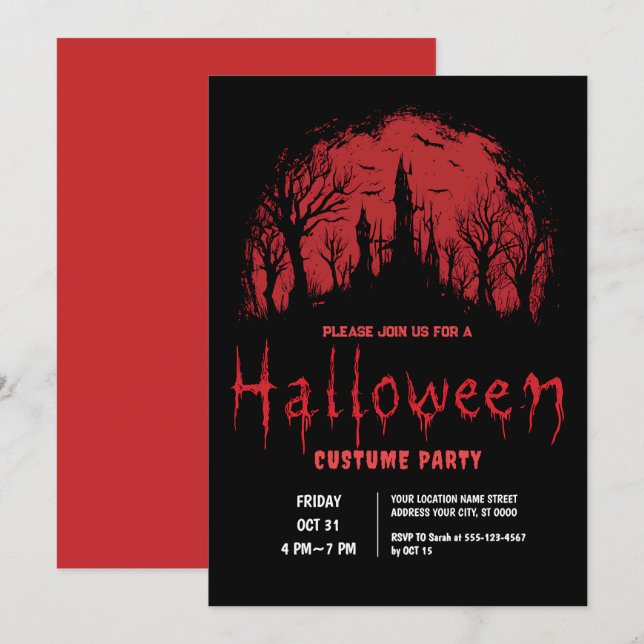 Blutmond-Halloween-Party Einladung (Vorne/Hinten)