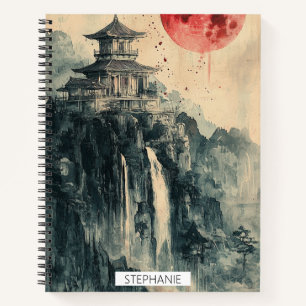 Blutmond-Pagode Tuschwaschung Notizbuch