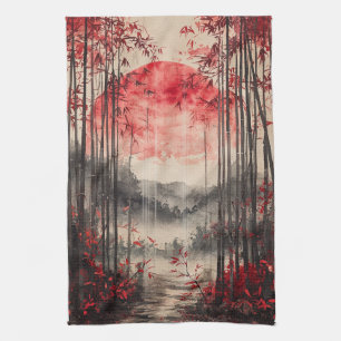 Blutmond Sakura-Tuschewaschung (1) Geschirrtuch