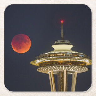 Blutmond   Seattle Space Needle Rechteckiger Pappuntersetzer