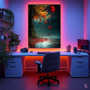 Blutmond über dem Herbstsee - Mystischer Fall Poster