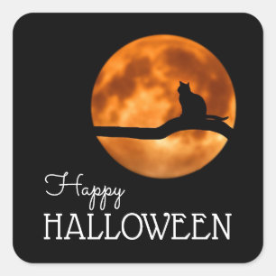 Blutmond und Katzenfische Silhouette, glückliches  Quadratischer Aufkleber
