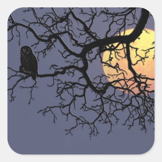 Blutmond und Nachtschwärmer-Silhouette Quadratischer Aufkleber (Vorderseite)