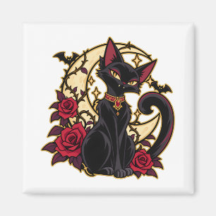Blutmond-Vertrauter Schwarze Katze Mondsichel Magnet
