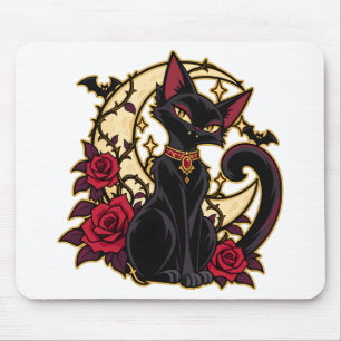 Blutmond-Vertrauter Schwarze Katze Mondsichel Mousepad