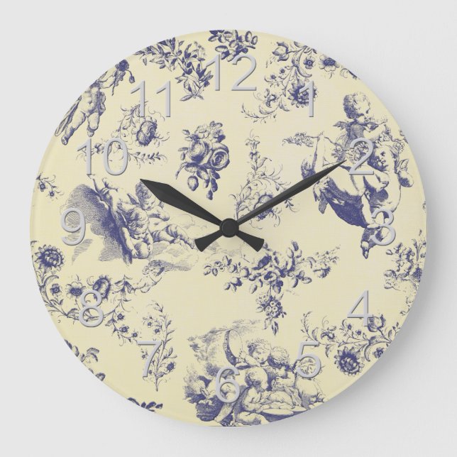 Blutoile French Country Cherub Muster Große Wanduhr (Vorderseite)