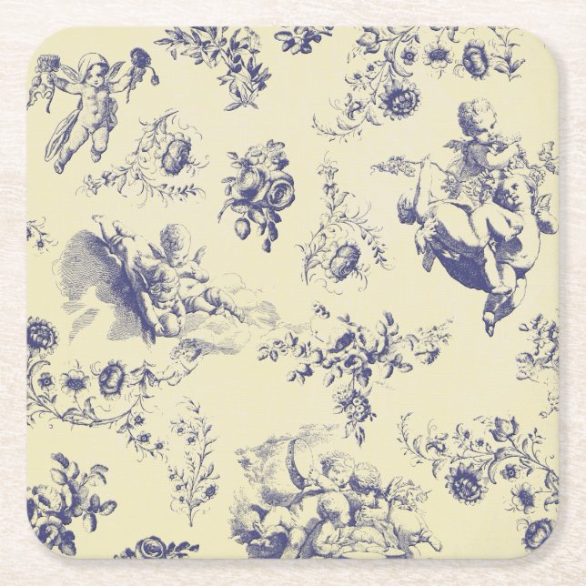 Blutoile French Country Cherub Muster Rechteckiger Pappuntersetzer (Vorderseite)