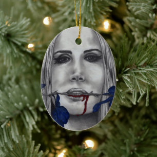 Blutrosen Vampir Frau Porträt Blut Goth Kunst Keramikornament