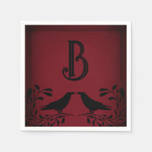 Blutrot schwarzes Raben-Monogramm-Goth-Hochzeit