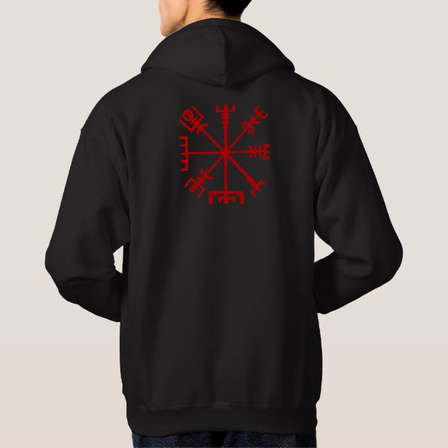 Blutrotes Vegvísir (Viking-Kompass) Hoodie (Rückseite)