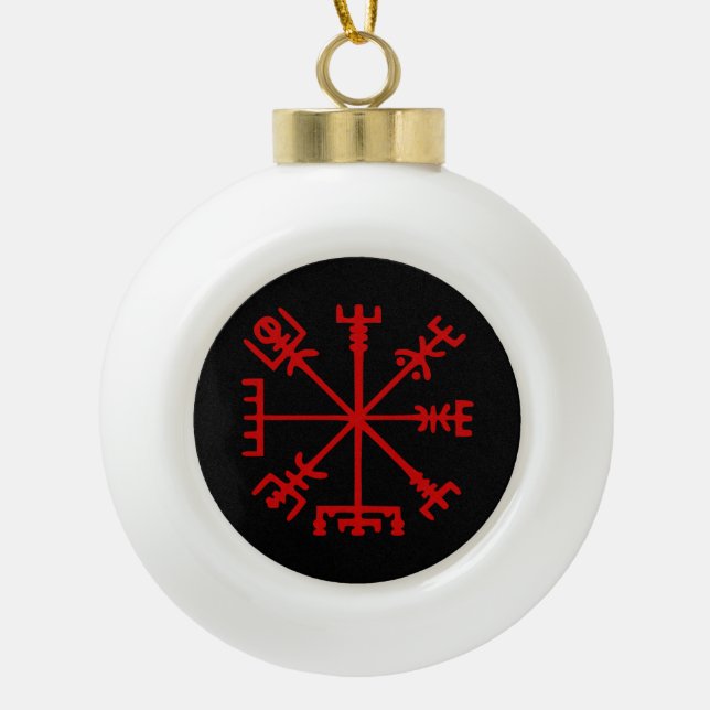 Blutrotes Vegvísir (Viking-Kompass) Keramik Kugel-Ornament (Vorderseite)