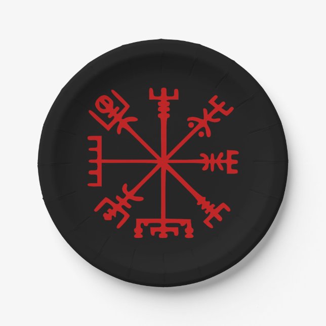 Blutrotes Vegvísir (Viking-Kompass) Pappteller (Vorderseite)