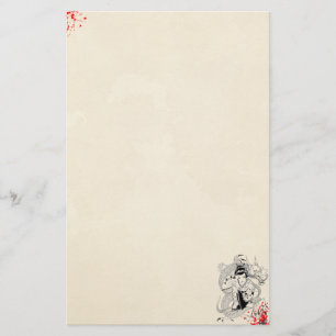 Blutspritzer-Geisha mit Fächer-Drachen-Tattoo alt Briefpapier