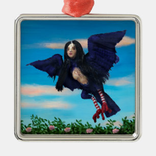 Bluttee und Roter Streichebird-Girl Pillow Ornament Aus Metall