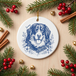 Bluvette Blue Floral Gravierte Tierporträt Keramik Ornament