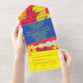 BM Bar Bat Mitzvah Alle auf einer Einladung Blume