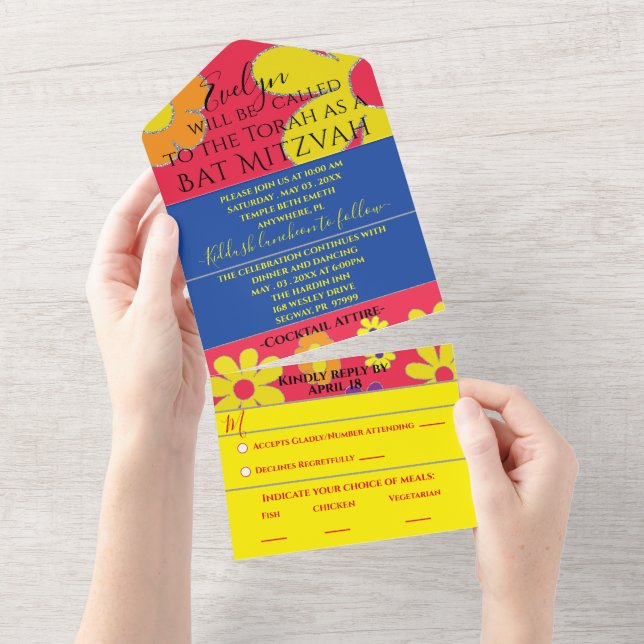 BM Bar Bat Mitzvah Alle auf einer Einladung Blume (Abreißen)
