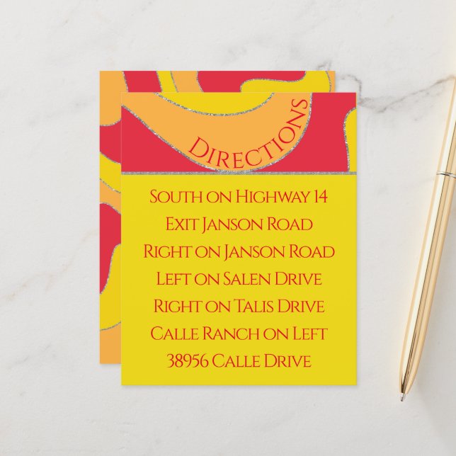 BM Bar Bat Mitzvah Direction Card Wavy Line (Vorderseite/Rückseite Beispiel)