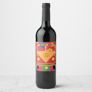 BM Bar Bat Mitzvah Hippie Blume Weinetikett