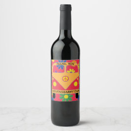 BM Bar Bat Mitzvah Hippie Blume Weinetikett