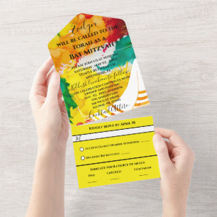 BM Bar/Bat Mitzwa Bunter Tallit All In One Einladung