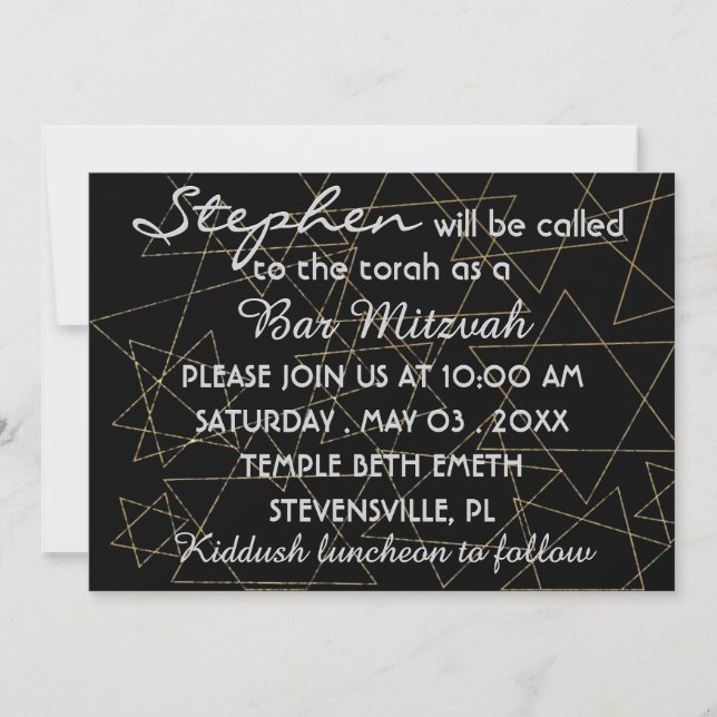 BM Bar Mitzvah Bar Mitzvah Gold Stars 5 x 7 Einladung (Vorderseite)