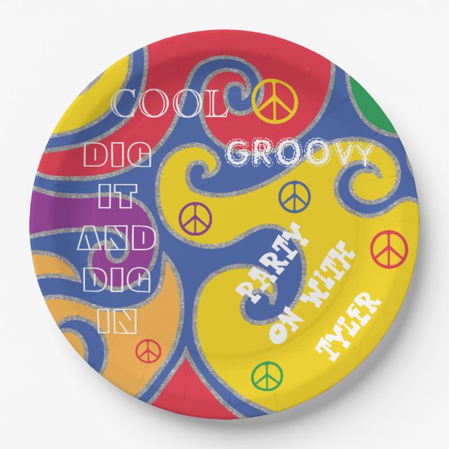 BM Bar oder Bat Mitzvah Groovy Paper Plate Pappteller (Vorderseite)
